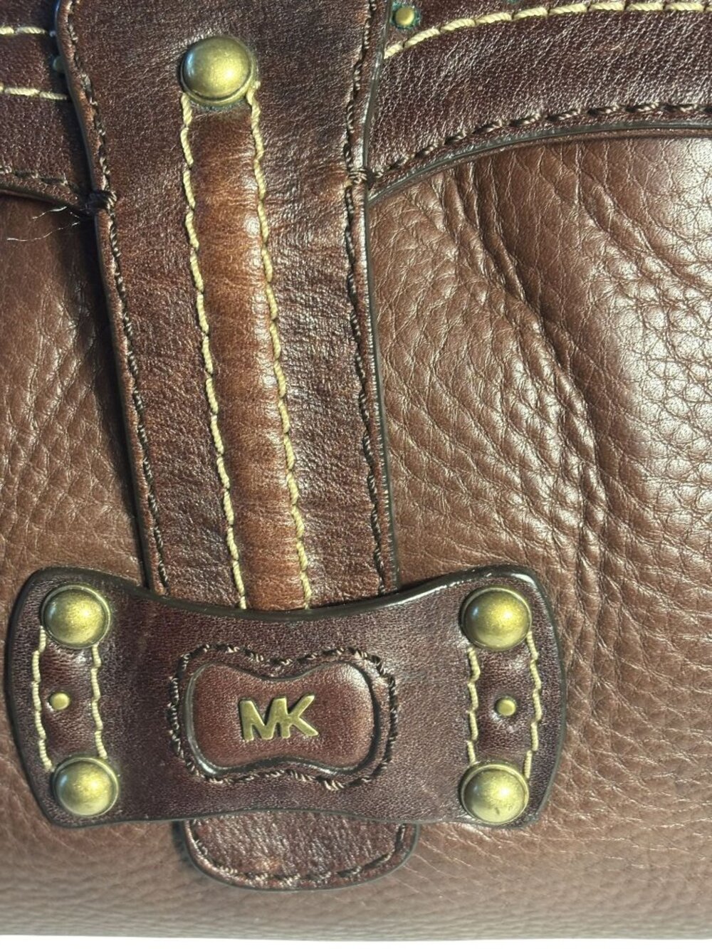 Vintage Rare Michael Kors Brown Leather Satchel Bag Braided Handles & Brass - Picture 16 of 16